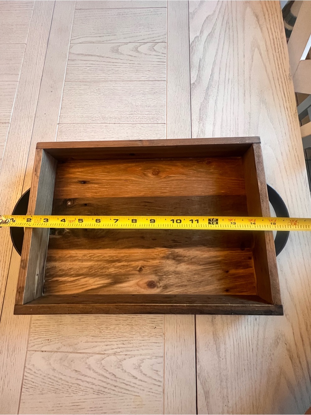 Rustic Handmade Reclaimed Wooden Serving Tray with Black Handles - Picture 5 of 8